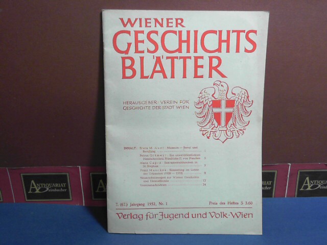 Till, Rudolf:  Wiener Geschichtsbltter, 7. (67.) Jahrgang, 1952, Heft 1, 