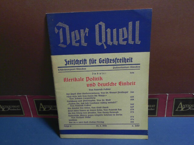 Unruh, Karl von:  Der Quell. Zeitschrift fr Geistesfreiheit. 6. Jahr, Folge 8, 1954. 