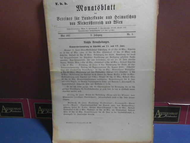 Verein fr Landeskunde von Niedersterreich (Hrsg.):  II. Jahrgang 1927, Nr. 5, - Monatsblatt des Vereines fr Landeskunde  von Niedersterreich. 