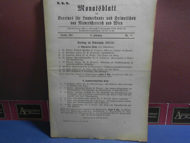 II. Jahrgang 1927, Nr. 10, - Monatsblatt des Vereines für Landeskunde  von Niederösterreich.