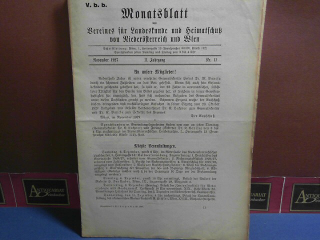 II. Jahrgang 1927, Nr. 11, - Monatsblatt des Vereines für Landeskunde  von Niederösterreich.