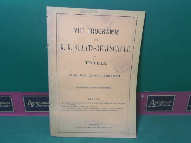 Die lyrisch-epische Dichtung in der deutschen Literatur. (= im VIII.Programm der k.k.Staats-Realschule in Teschen, am Schlusse des Schuljahres 1880/81).