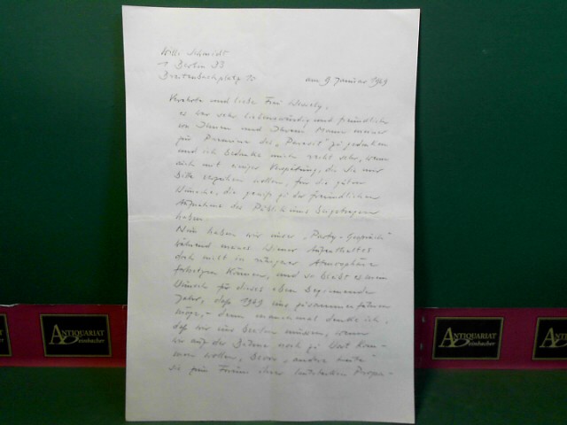 Schmidt, Willi:  handschriftlicher Brief von Willi Schmidt an [Paula] Wessely, vom 9.1.1969. 
