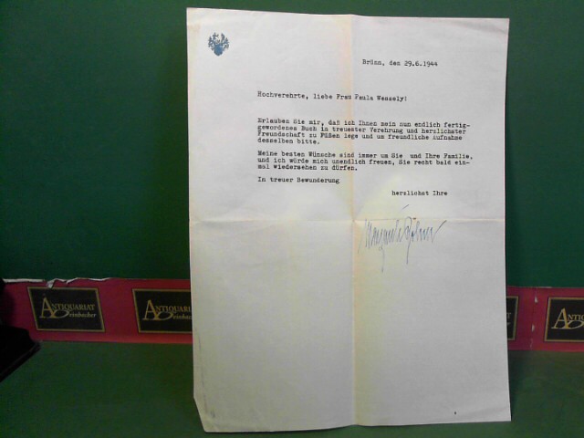 Rohrer, Margarete von:  Maschinengeschriebener Brief mit eigenhndiger Unsterschrift von Margarete Rohrer an Paula Wessely, vom 29.6.1944. 