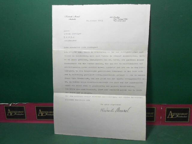 Menzel, Roderich:  Maschinengeschriebener Brief mit eigenhndiger Unterschrift von Roderich Menzel an an Attila Hrbiger, vom 18. Jnner 1973. 