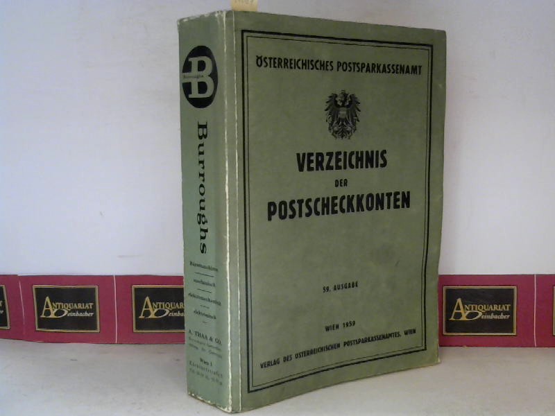 sterr.Postsparkassenamt (Hrsg.):  Verzeichnis der Postcheckkonten - 59.Ausgabe. 