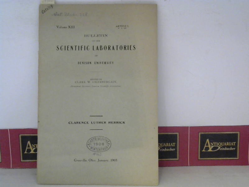 Cole, A.D., H.H. Bawden and Clarence Luther Herrick:  Clarence Luther Herrik in Memoriam, with a Bibliographie of ---. (= Bulletin of the Scientific Laboratories of Denison University, Vol.13). 