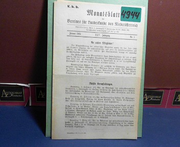Verein fr Landeskunde von Niedersterreich (Hrsg.):  XXIV. Jahrgang 1925 Nr. 1, - Monatsblatt des Vereines fr Landeskunde  von Niedersterreich. 
