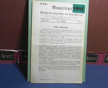 Verein fr Landeskunde von Niedersterreich (Hrsg.):  XXIV. Jahrgang 1925 Nr. 2, - Monatsblatt des Vereines fr Landeskunde  von Niedersterreich. 