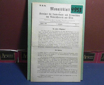 Verein fr Landeskunde von Niedersterreich (Hrsg.):  I. Jahrgang 1926 Nr. 1, - Monatsblatt des Vereines fr Landeskunde  von Niedersterreich. 