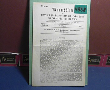 Verein fr Landeskunde von Niedersterreich (Hrsg.):  I. Jahrgang 1926 Nr. 6, - Monatsblatt des Vereines fr Landeskunde  von Niedersterreich. 