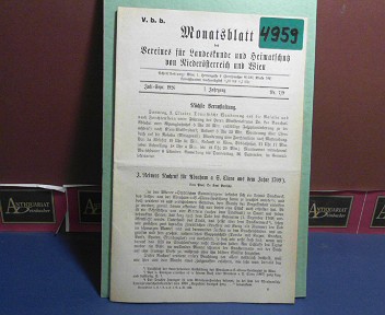 Verein fr Landeskunde von Niedersterreich (Hrsg.):  I. Jahrgang 1926 Nr. 7/9, - Monatsblatt des Vereines fr Landeskunde  von Niedersterreich. 