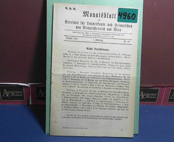 Verein fr Landeskunde von Niedersterreich (Hrsg.):  I. Jahrgang 1926 Nr. 10, - Monatsblatt des Vereines fr Landeskunde  von Niedersterreich. 