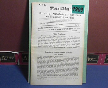 Verein fr Landeskunde von Niedersterreich (Hrsg.):  II. Jahrgang 1927 Nr. 7/9, - Monatsblatt des Vereines fr Landeskunde  von Niedersterreich. 