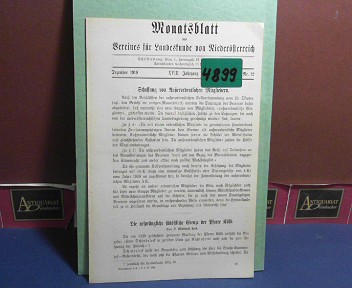 Verein fr Landeskunde von Niedersterreich (Hrsg.):  XVIII. Jahrgang 1919 Nr. 12, - Monatsblatt des Vereines fr Landeskunde  von Niedersterreich. 