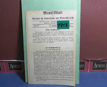 Verein fr Landeskunde von Niedersterreich (Hrsg.):  XX. Jahrgang 1921 Nr. 6 - Monatsblatt des Vereines fr Landeskunde  von Niedersterreich. 