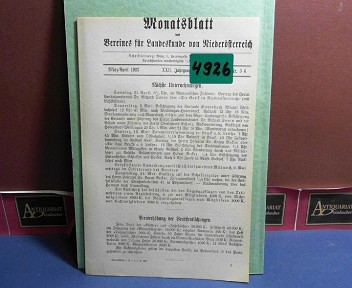 Verein fr Landeskunde von Niedersterreich (Hrsg.):  XXII. Jahrgang 1923 Nr. 3/4 - Monatsblatt des Vereines fr Landeskunde  von Niedersterreich. 