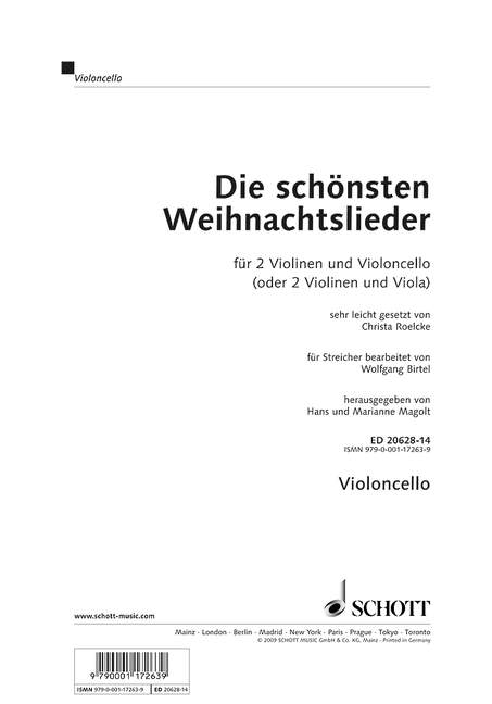 Die schönsten Weihnachtslieder  Einzelstimme Violoncello - Magolt, Hans / Magolt, Marianne (Hrsg.); Birtel, Wolfgang (Bearb.)