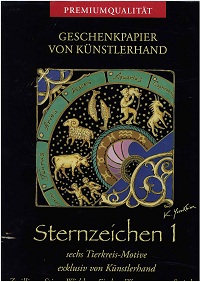 Geschenkpapier von Künstlerhand: Sternzeichen 1 Zwilling, Stier, Widder, Fische, Wassermann, Steinbock. 6 Bögen. Format: 49,5 x 70 cm