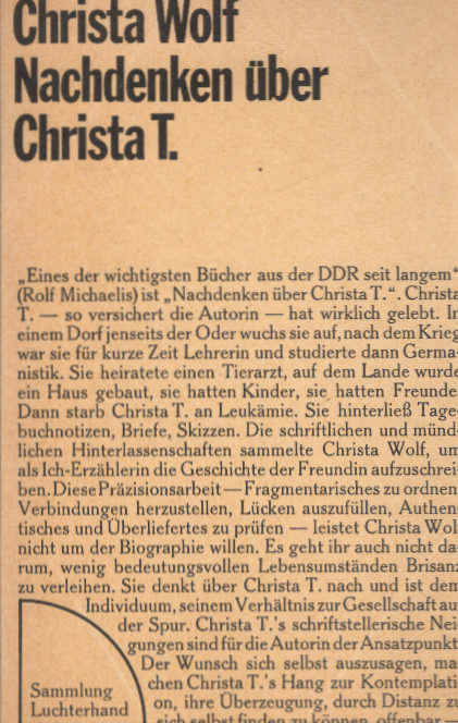 Nachdenken über Christa T. Sammlung Luchterhand ; 31 - Wolf, Christa