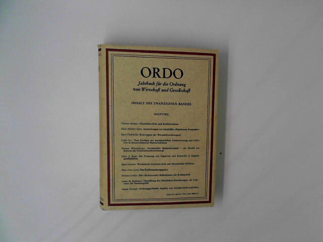, Unbekannt: ORDO. - Jahrbuch fr die Ordnung von Wirtschaft und Gesellschaft. - 20. Bd. / 1969.