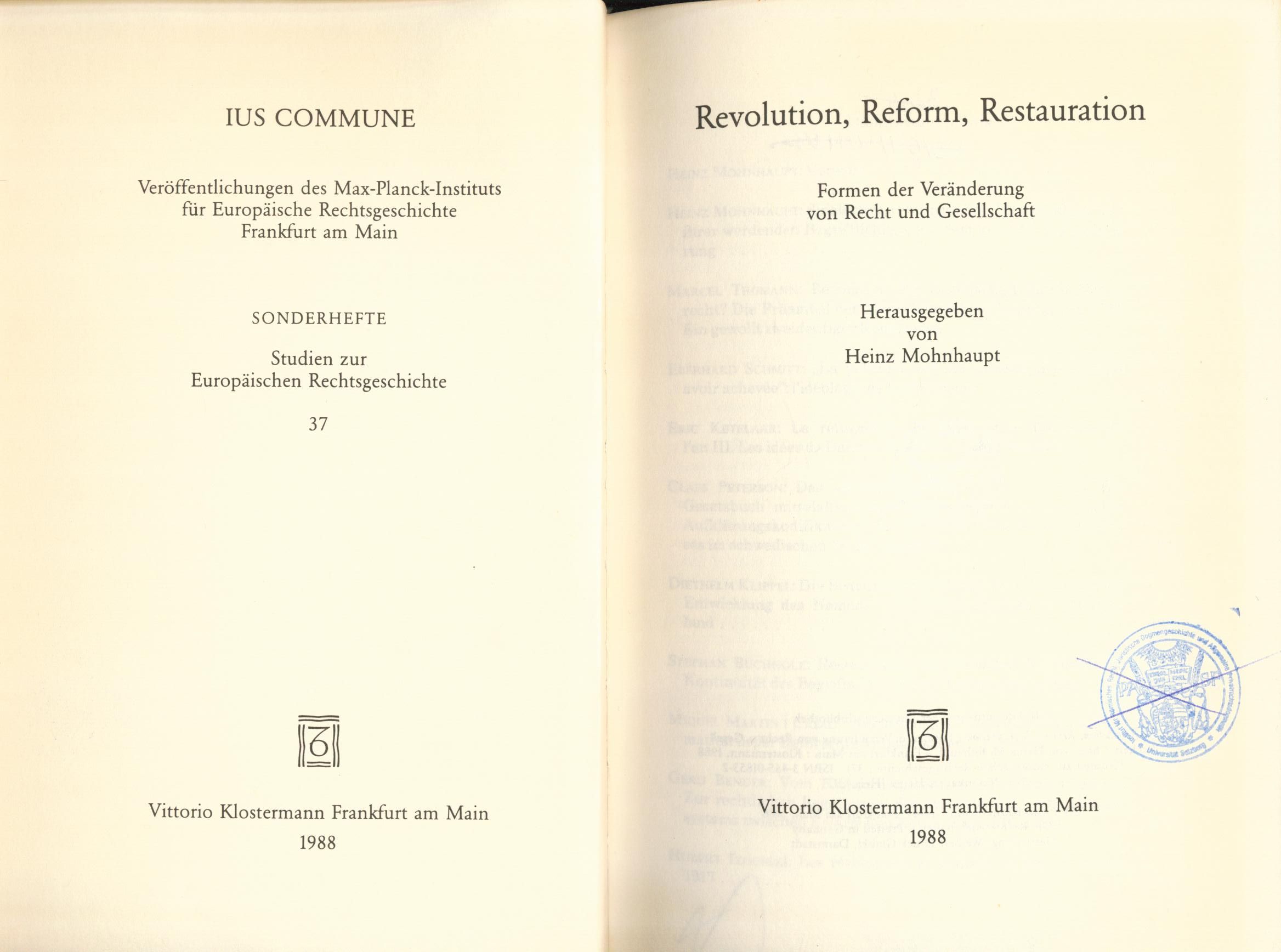 Revolution, Reform, Restauration Formen der Veränderung von Recht und Gesellschaft 1. Auflage - Mohnhaupt, Heinz