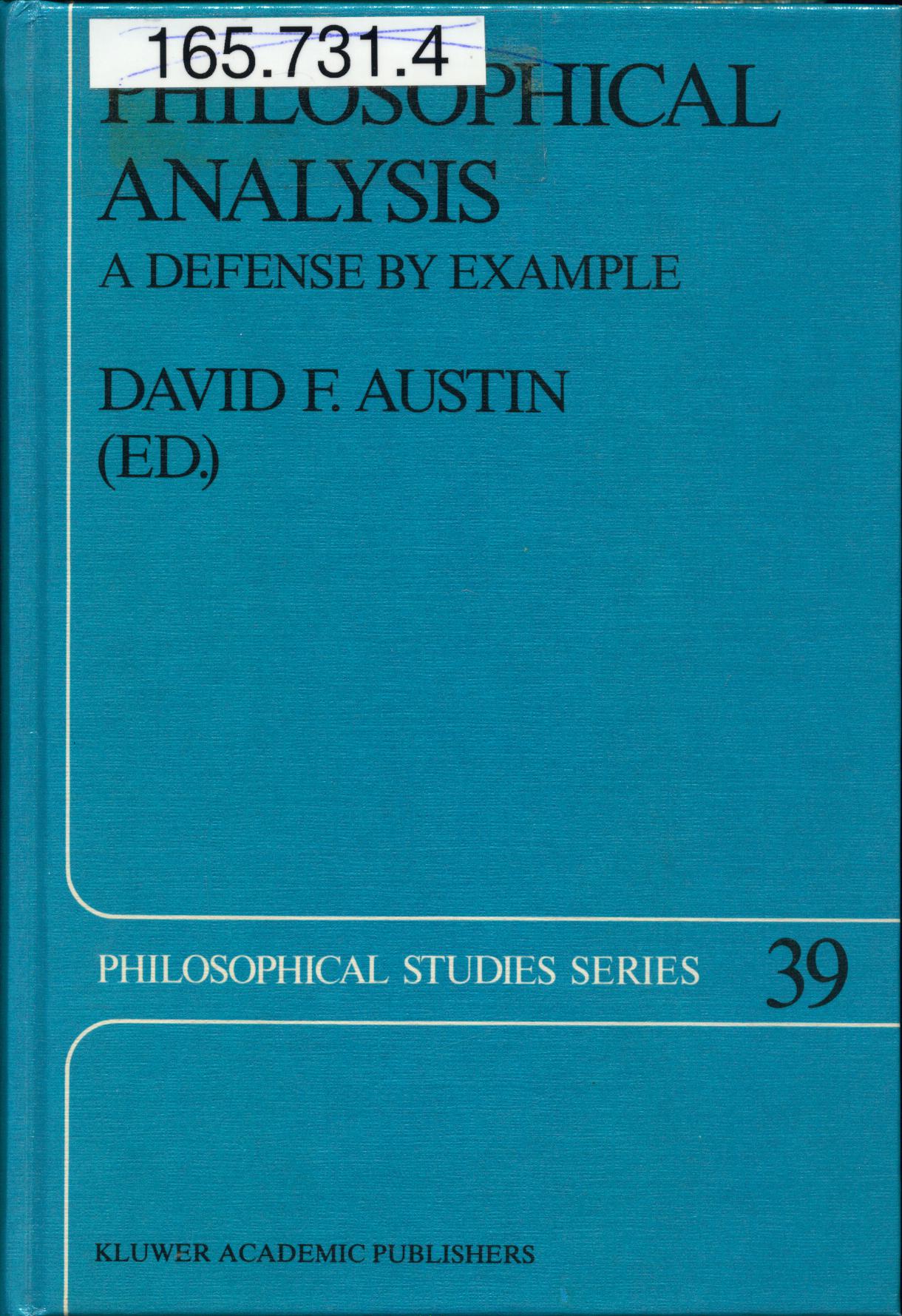 Philosophical Analysis A Defense by Example 1. Auflage - Austin, David F.