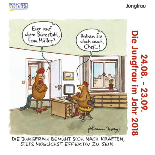 Jungfrau Mini 2018 Sternzeichenkalender-Cartoon - Minikalender im praktischen quadratischen Format 10 x 10 cm. - Korsch VerlagJohann Mayr  und  Korsch Verlag