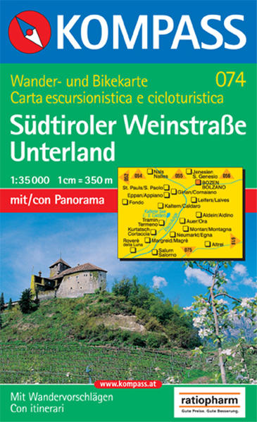 Südtiroler Weinstrasse - Unterland Wanderkarte mit Panorama, Radwegen und Wandervorschlägen. Dt. /Ital. 1:35000