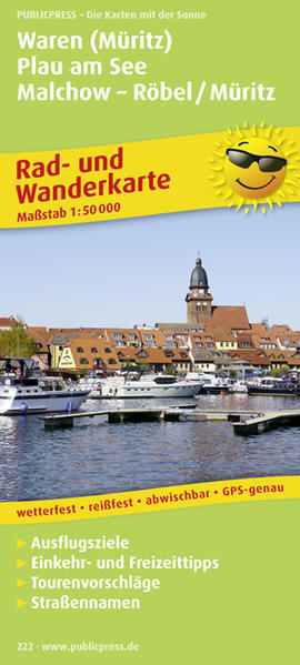 Waren (Müritz) - Plau am See - Malchow - Röbel/Müritz Rad- und Wanderkarte mit Ausflugszielen, Einkehr- & Freizeittipps, wetterfest, reissfest, abwischbar, GPS-genau. 1:50000