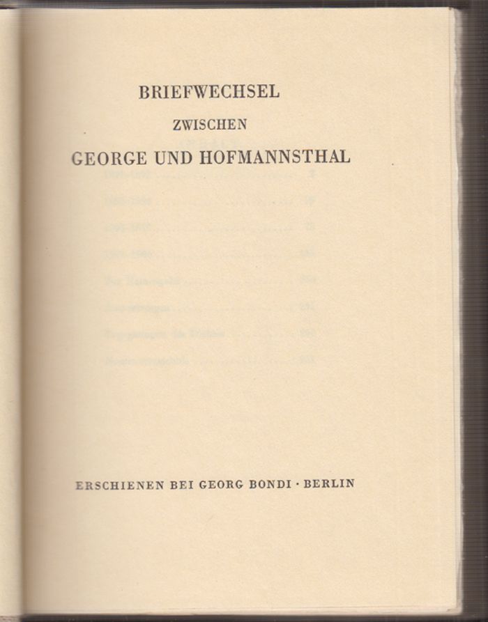  Briefwechsel zwischen George und Hofmannsthal.