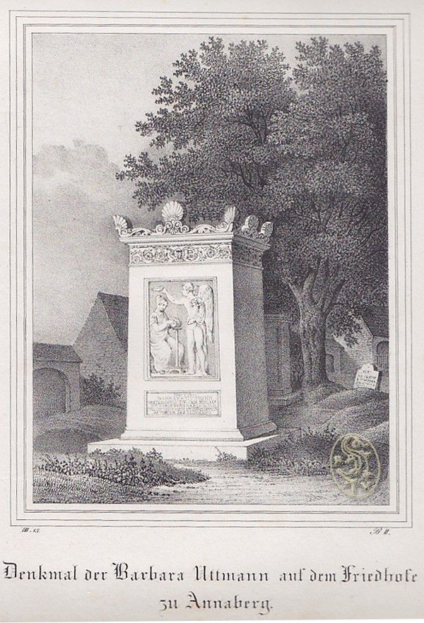  Denkmal der Barbara Uttmann auf dem Friedhofe zu Annaberg.