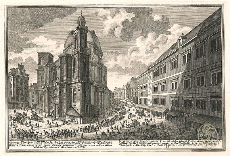  Die St. Peters Pfarr-Kirch so Carolus A.800. soll erbauet haben, ist A.1702, aus dem Grund neu aufgefhret...