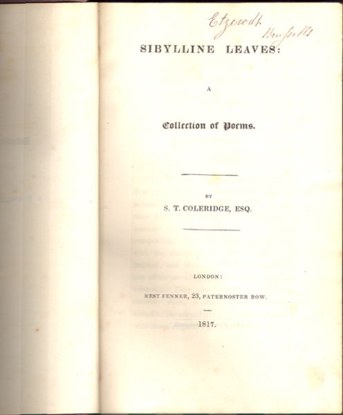 COLERIDGE, S(amuel) T(aylor). Sibylline Leaves. A Collection of Poems.