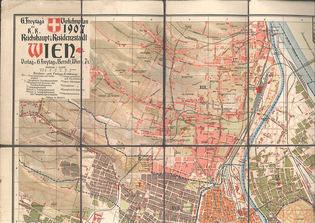  G. Freytags Verkehrsplan 1907 der Reichshaupt- & Resiodenzstadt Wien. Mastab 1: 15.000.