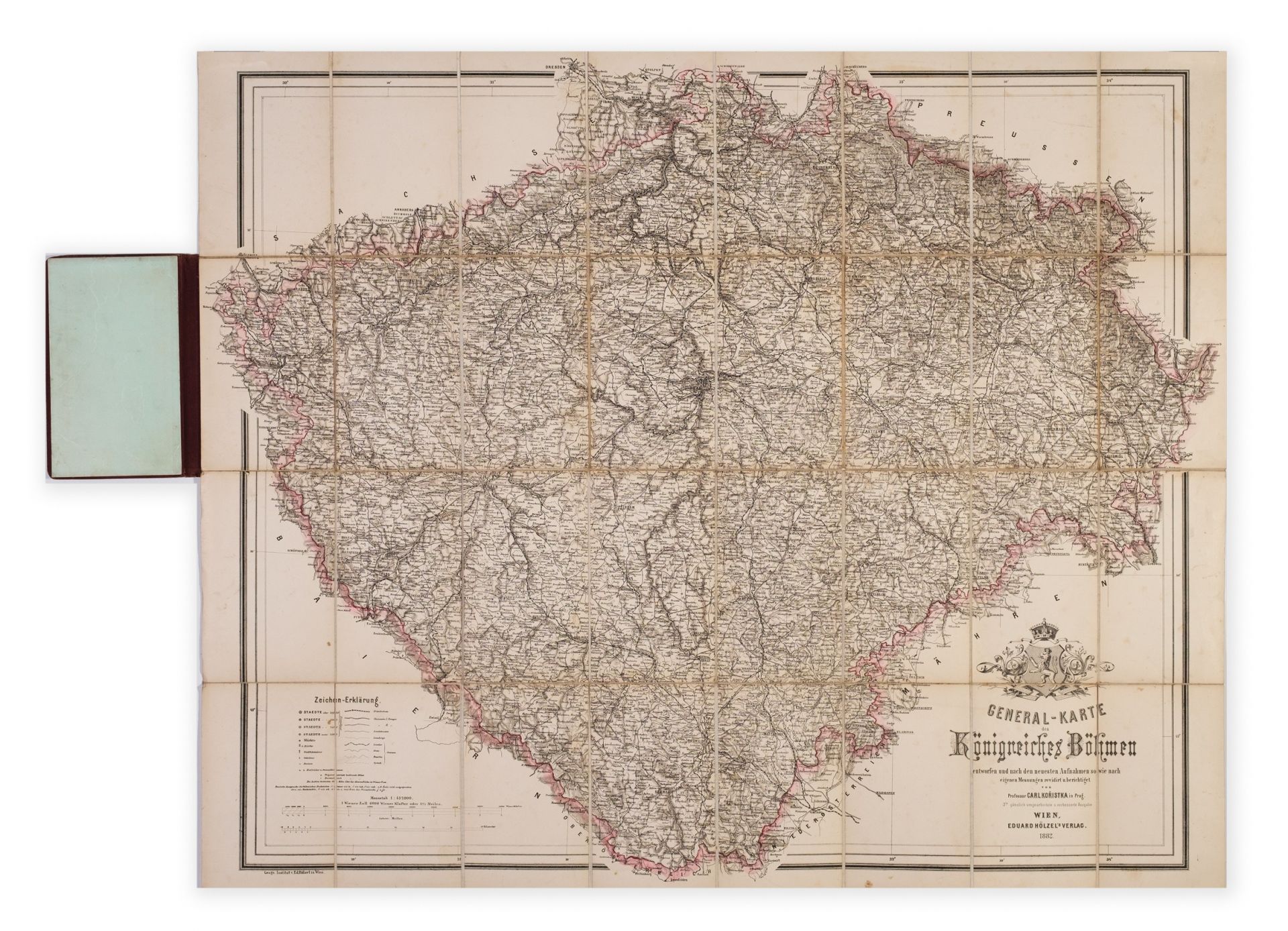 KORISTKA, Carl. General-Karte des Knigreiches Bhmen entworfen und nach den neuesten Aufnahmen sowie nach eigenen Messungen revidirt und berichtigt.
