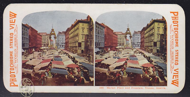 Market Place and Fountain, Vienna, Austria. Photochrome Stereo View 266.