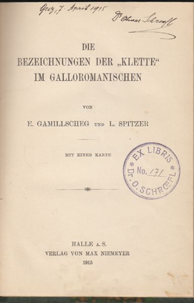 GAMILLSCHEG, E. - SPITZER, L. Die Bezeichnung der `Klette` im galloromanischen Bereich.