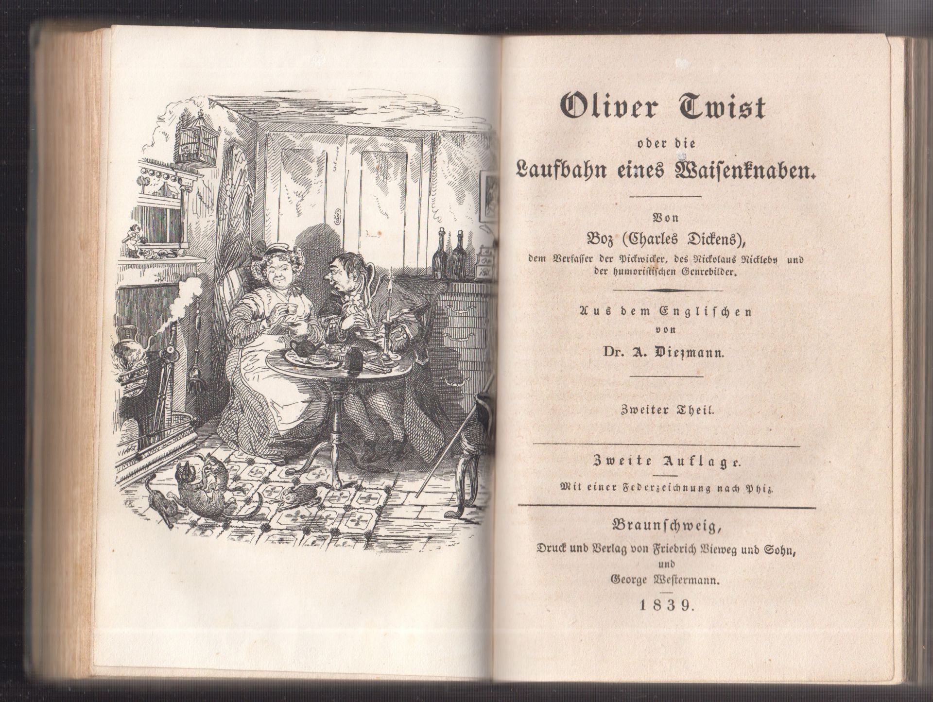 DICKENS, Charles. Oliver Twist, oder die Laufbahn eines Waisenknaben. Aus dem Englischen von A. Diezmann-