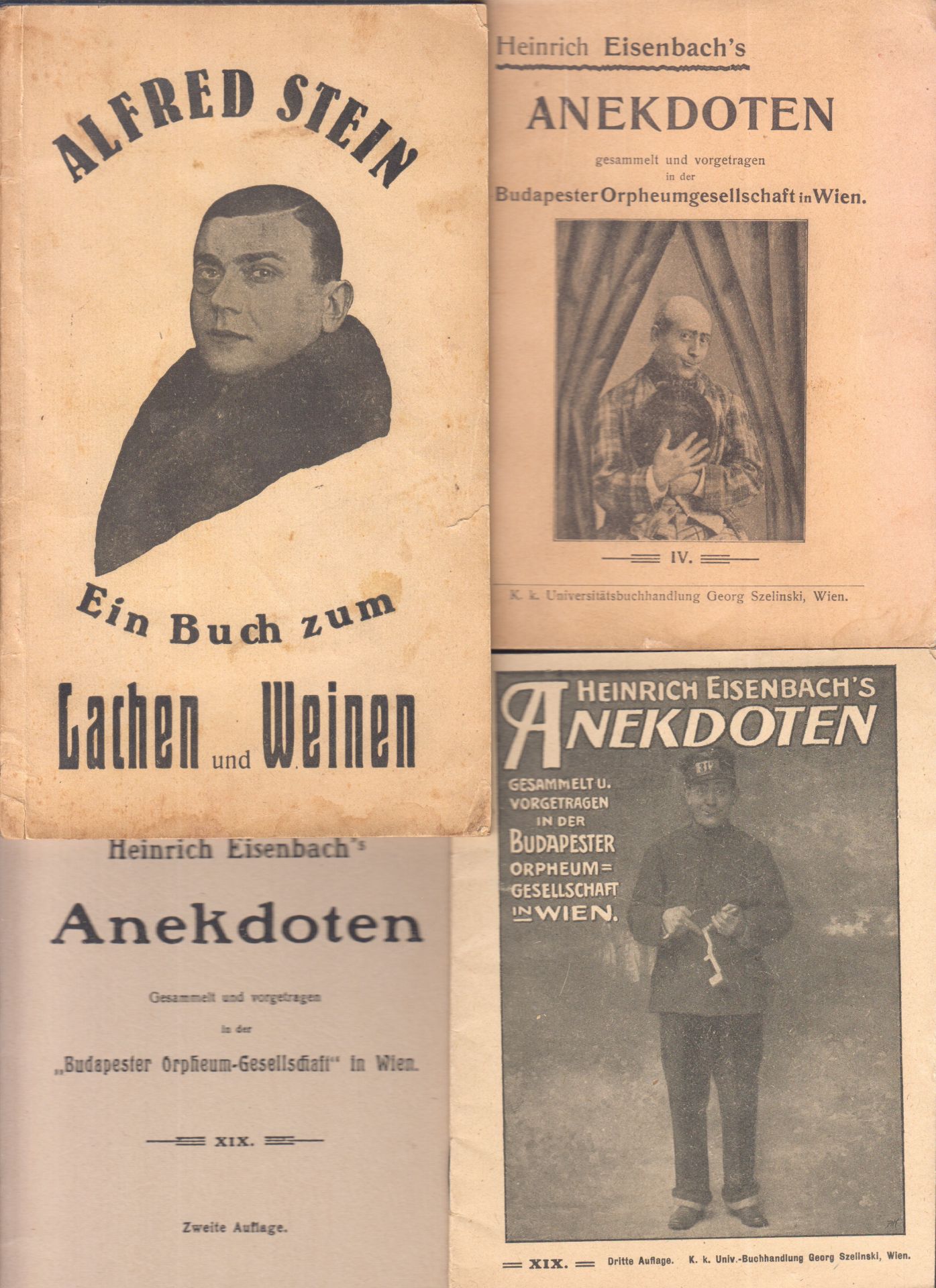 EISENBACH, Heinrich. Anekdoten, ges. u. vorgetr. in der Budapester Orpheumgesellschaft in Wien.