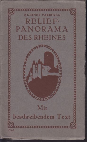  Kleines farbiges Relief-Panorama des Rheines mit beschreibendem Text.