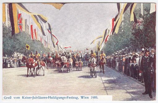  Gru vom Kaiser-Jubilums-Huldigungs-Festzug, Wien 1908.