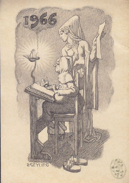GEYLING, Remigius. Maler und Bhnenbildner (1878-1974). Eigenhndige Bleistiftzeichnung m. U. u. 1 eh. Visitkarte.