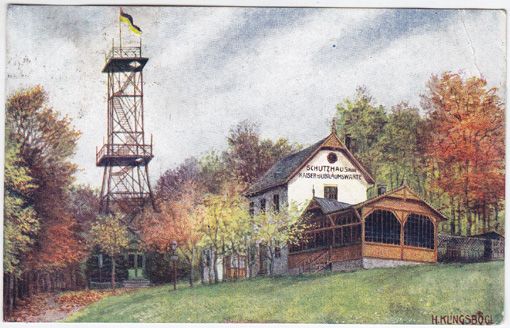 Kaiser-Jubilums-Warte und Schutz-Haus in Ottakring, Vogeltennwiese (430 m).