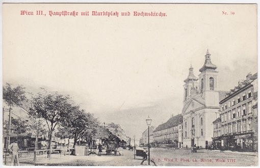  Wien III., Hauptstrae mit Marktplatz und Rochuskirche.