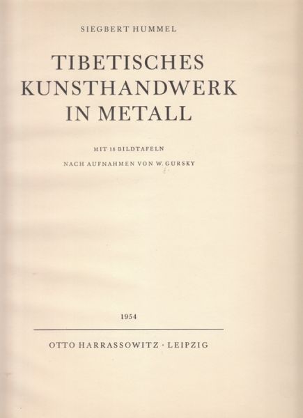 HUMMEL, Siegbert. Tibetisches Kunsthandwerk in Metall.