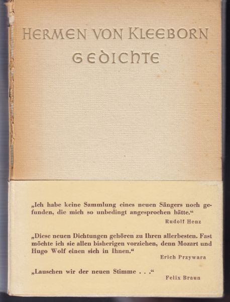 KLEEBORN, Hermen v. (d.i. H. Szalay-Kleeborn). Gedichte. Vorwort von Felix Braun.