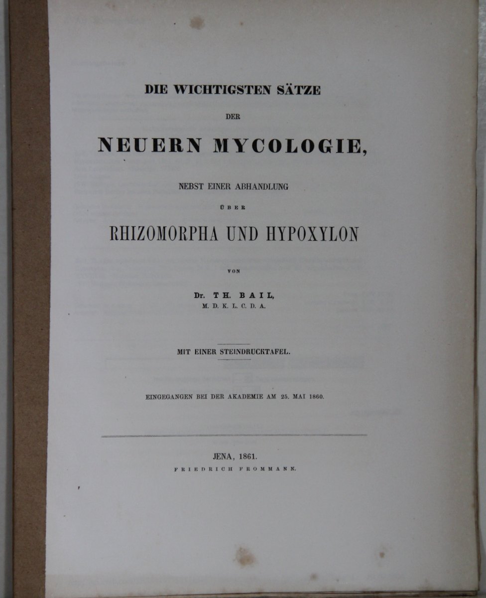 Die wichtigsten Sätze der neuern Mycologie, nebst einer Abhandlung über Rhizomorpha und Hypoxylon. - Bail, Th.