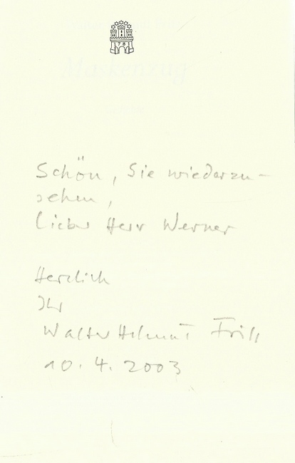 Maskenzug (Gedichte)  1. Ausgabe - Fritz, Walter Helmut