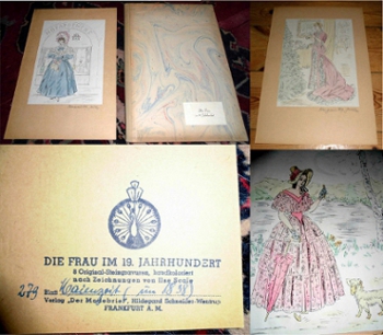 Die Frau im 19. Jahrhundert. 8 Original - Steingravuren, handkoloriert, nach Zeichnungen von Ilse Scale.